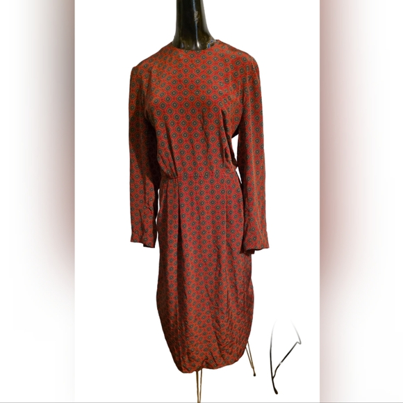 Liz Claiborne Dresses & Skirts - Vintage Liz Claiborne Long Sleeve Midi Dress Size 14 Red Green Patterned Pockets